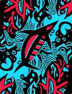 Bold Black Red Abstract Shark Rug