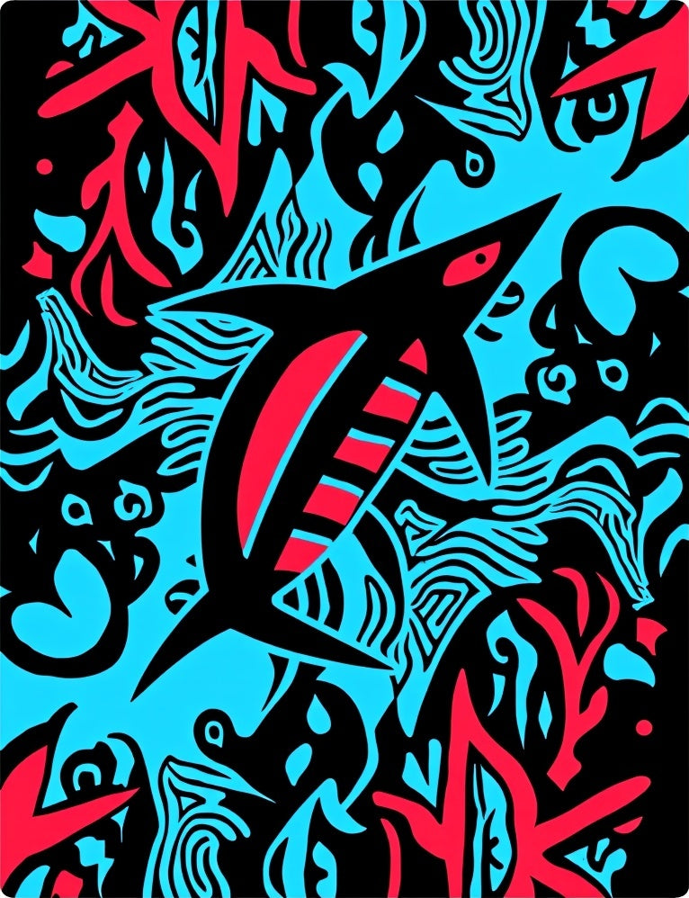 Bold Black Red Abstract Shark Rug