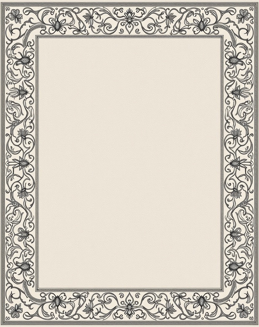 Elegant Ivory Arabesque Floral Border Rug