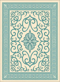 Teal Scrolling Vine Medallion Cream Rug