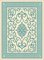 Teal Scrolling Vine Medallion Cream Rug