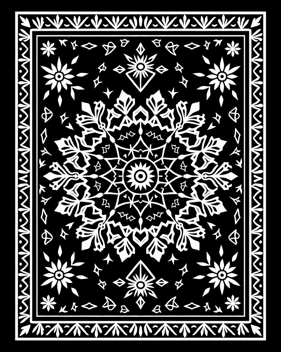 Black and White Starburst Medallion Rug