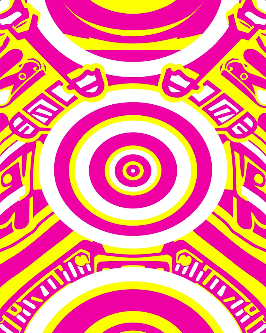 Vibrant Hot Pink Yellow Concentric Circles Rug