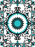 Turquoise Black White Scroll Medallion Rug