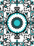 Turquoise Black White Scroll Medallion Rug