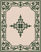Dark Green Vintage Floral Border Rug