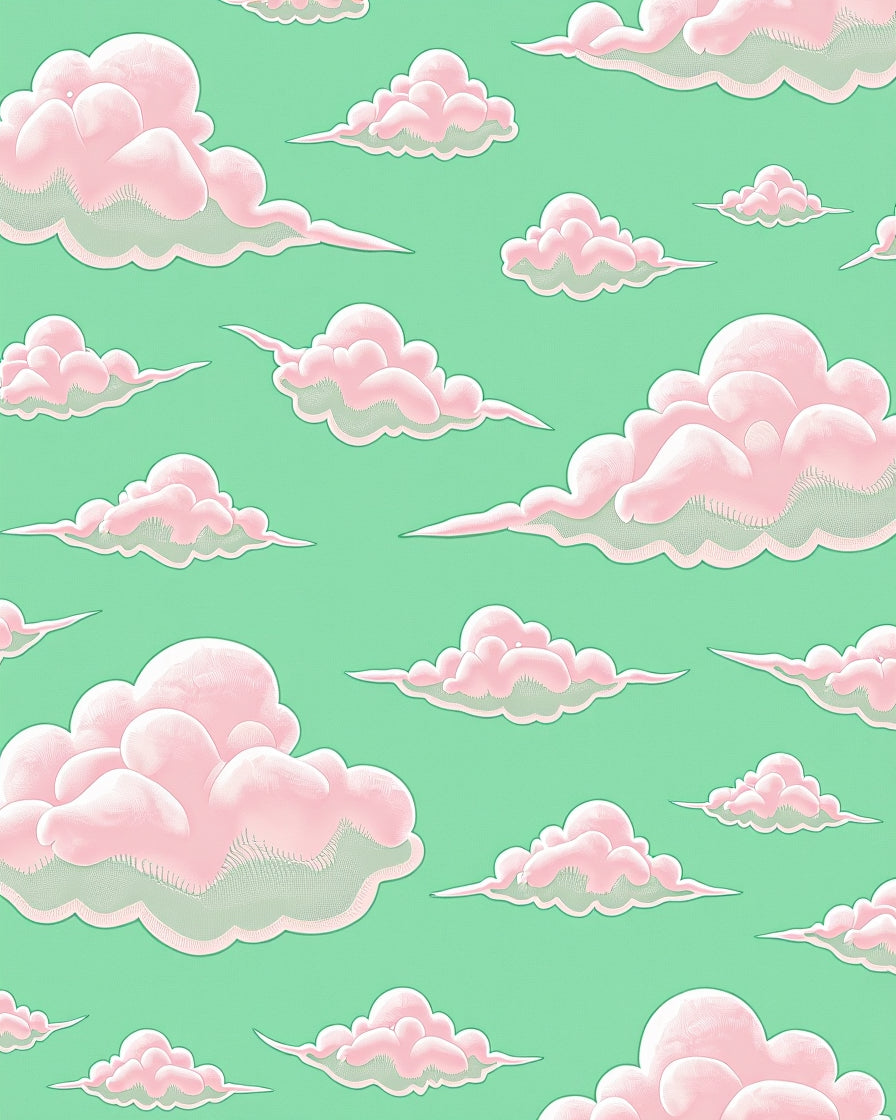 Dreamy Pink Clouds Green Sky Rug