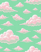 Dreamy Pink Clouds Green Sky Rug