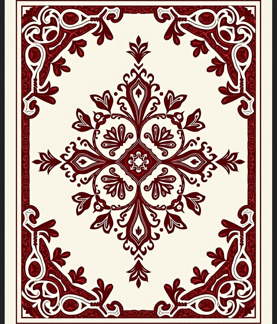 Regal Crimson Floral Damask Rug