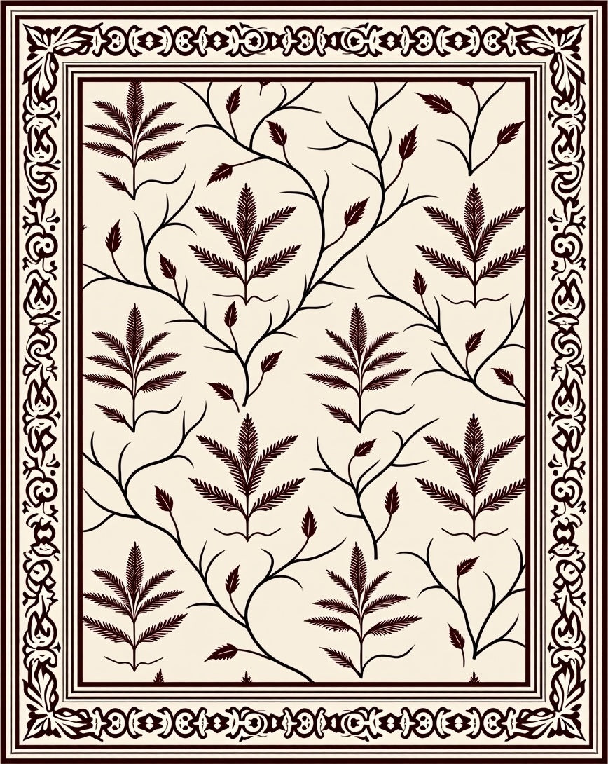 Vintager Leaf Scroll Filigree Border Rug