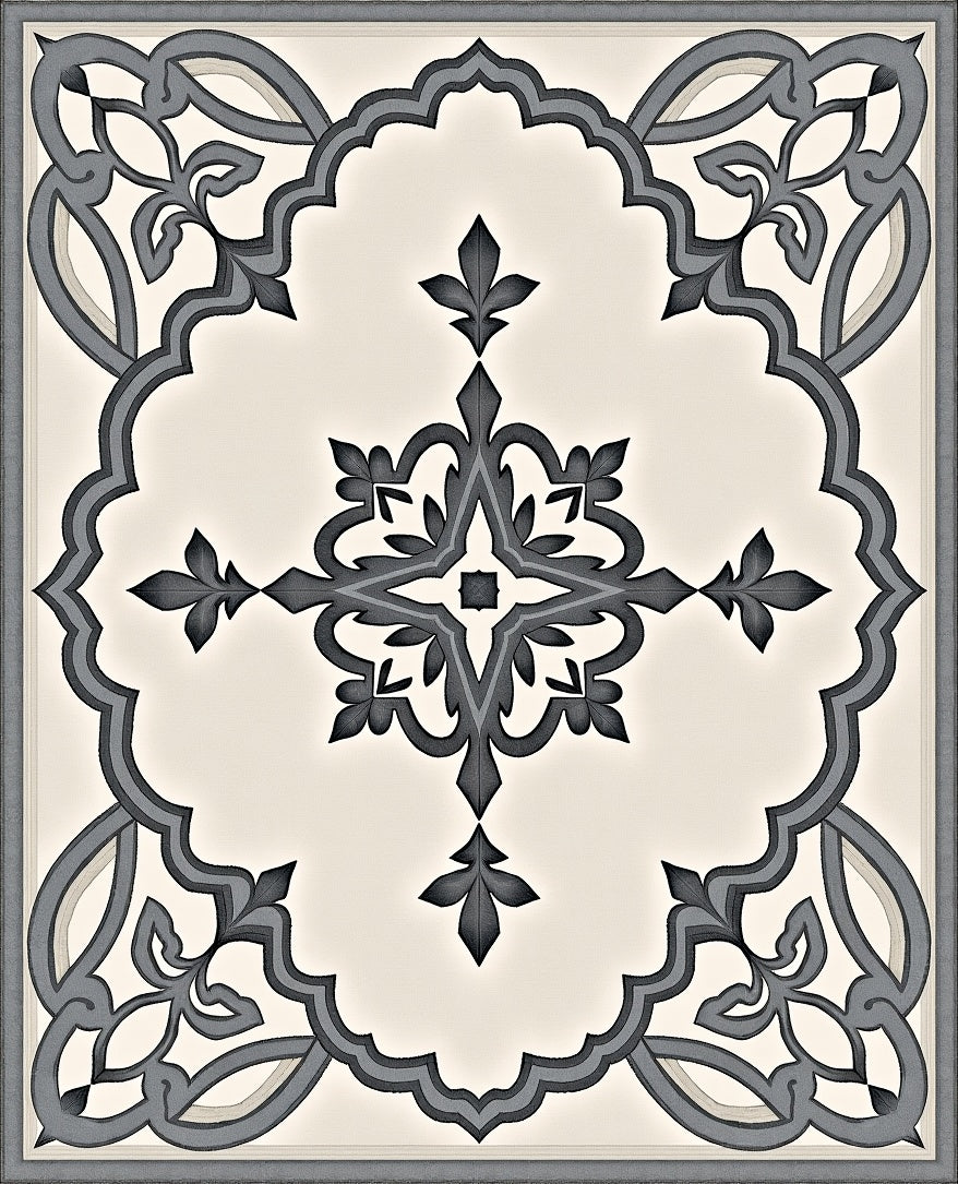 Ornate Gray Scrollwork Medallion Rug