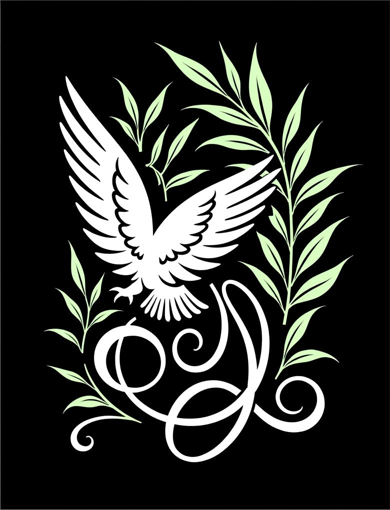 White Eagle Green Foliage Calligraphy Rug