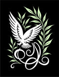 White Eagle Green Foliage Calligraphy Rug