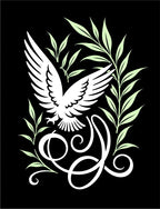 White Eagle Green Foliage Calligraphy Rug