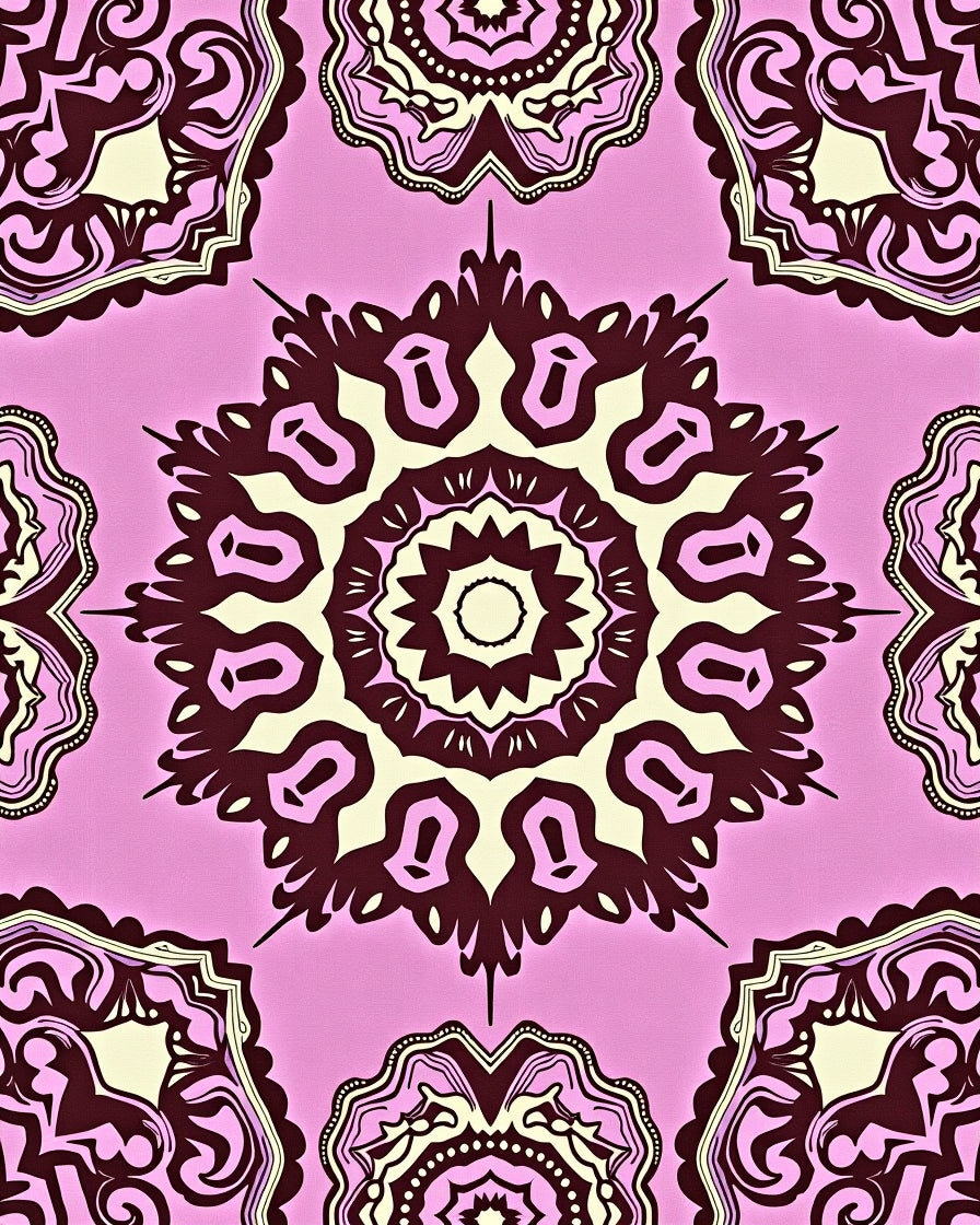 Crimson Mandala Medallion Rose Design Rug