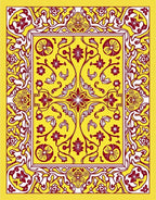 Vibrant Yellow Crimson Floral Border Rug