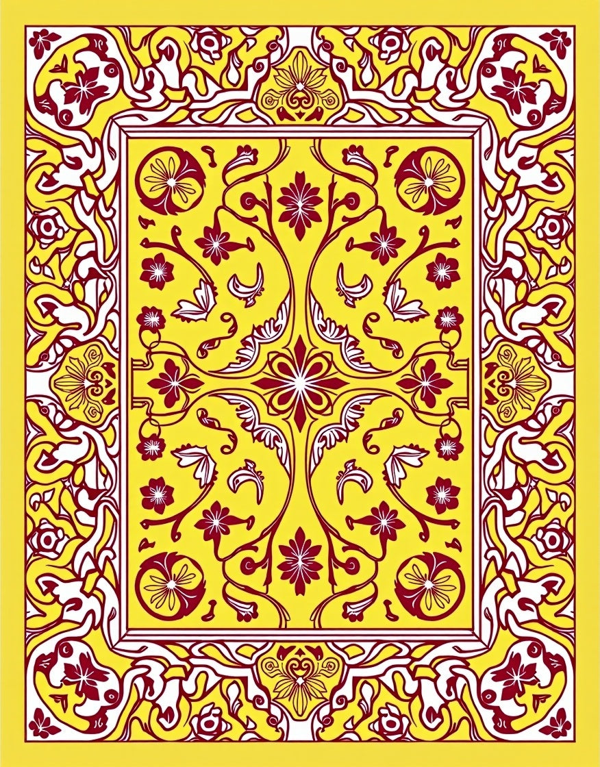 Vibrant Yellow Crimson Floral Border Rug