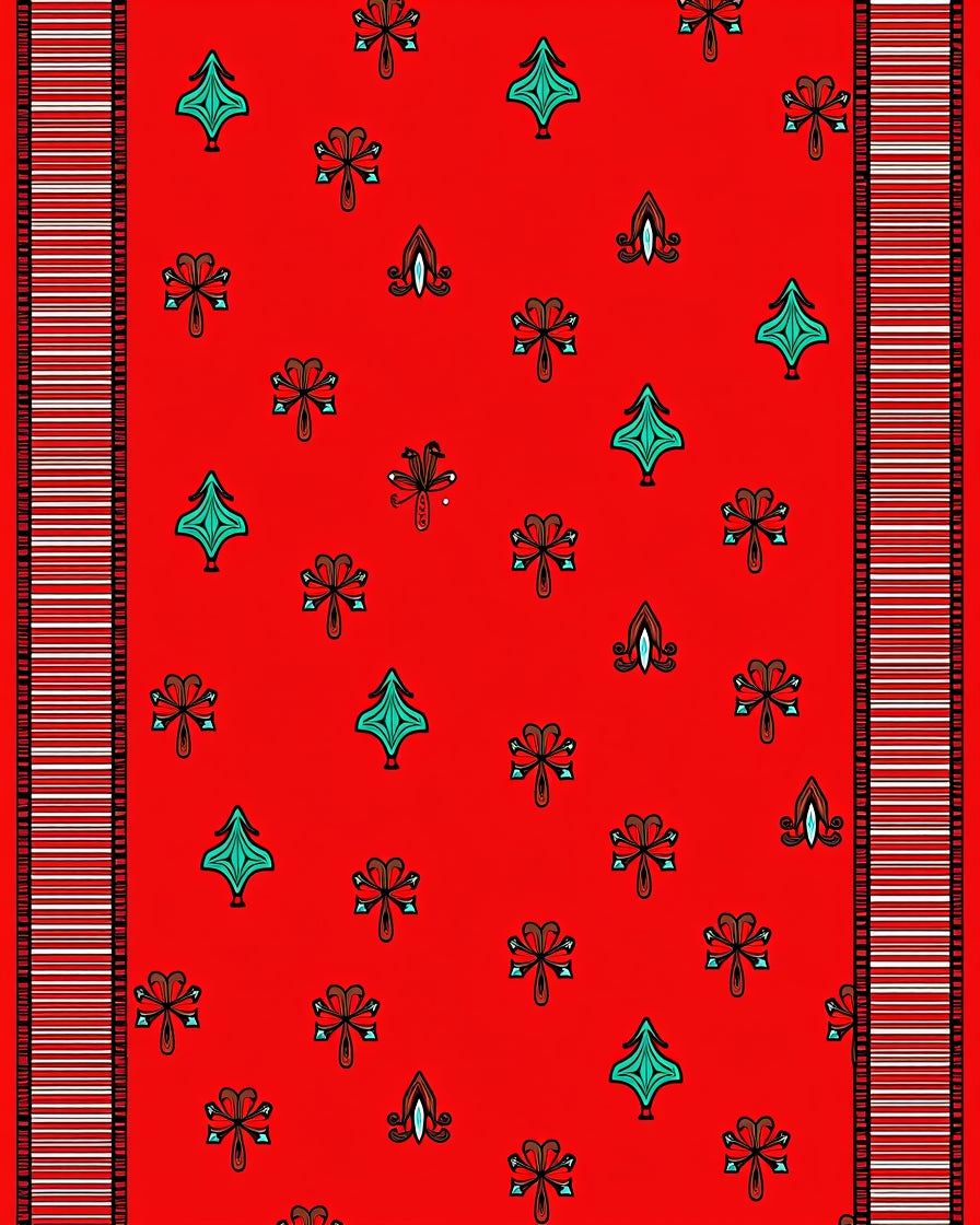 Red Teal Floral Medallion Striped Rug