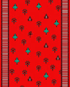 Red Teal Floral Medallion Striped Rug