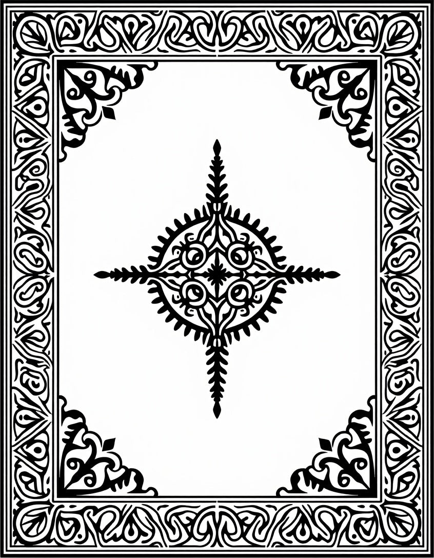 Ornate Black White Interlaced Border Design Rug