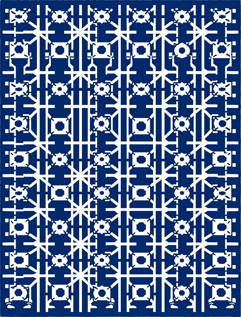 Intricate Navy White Geometric Abstract Rug
