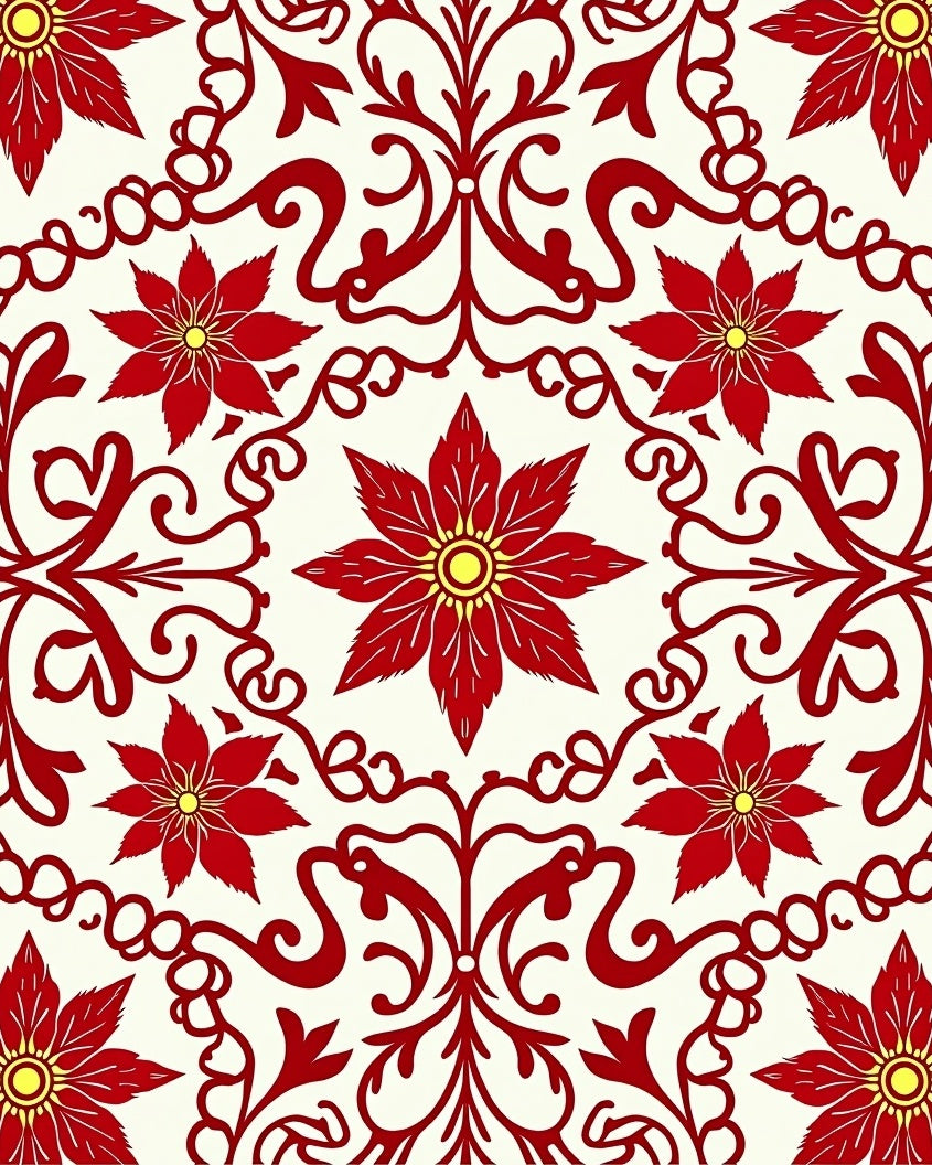 Crimson Floral Vine Medallion Rug