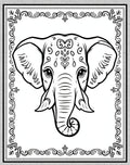 Ornate Elephant Face Black White Rug