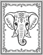 Ornate Elephant Face Black White Rug