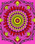 Vibrant Pink Yellow Red Floral Mandala Rug
