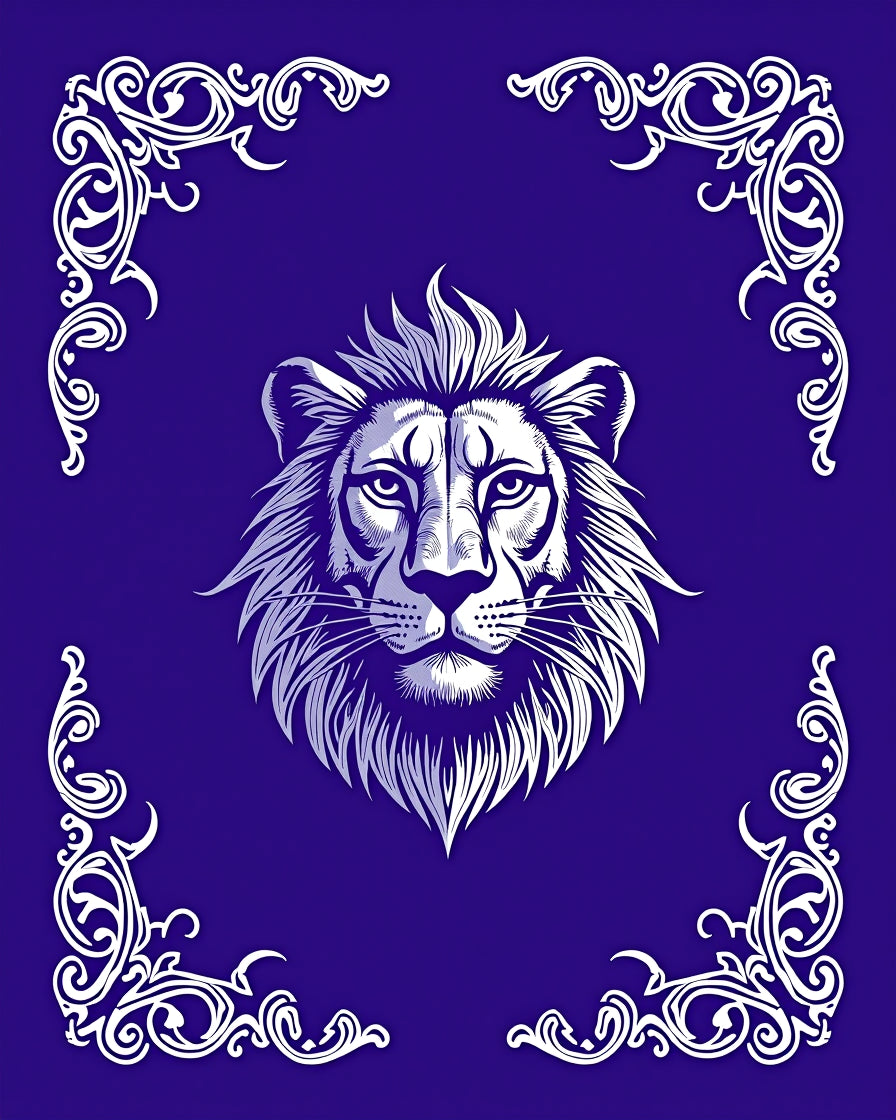 Majestic Lion Head White Filigree Rug