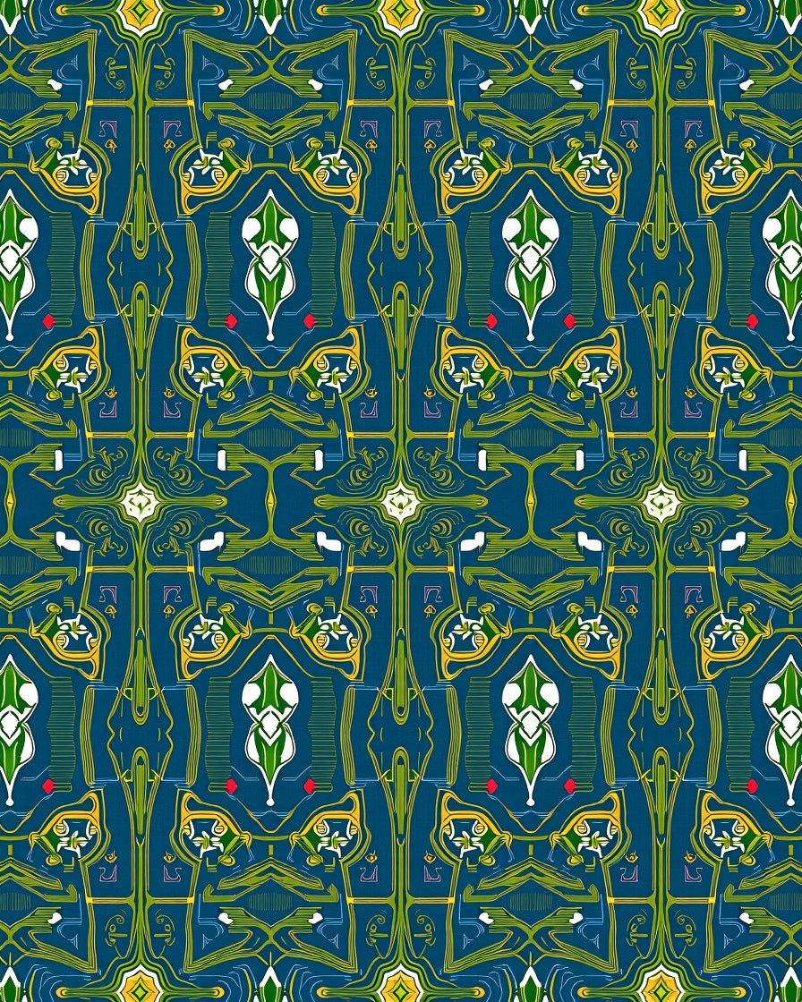 Art Nouveau Emerald Green Symmetry Rug