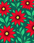 Bold Red Floral With Green Leaves Rug