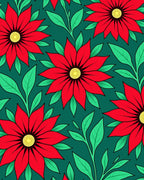 Bold Red Floral With Green Leaves Rug