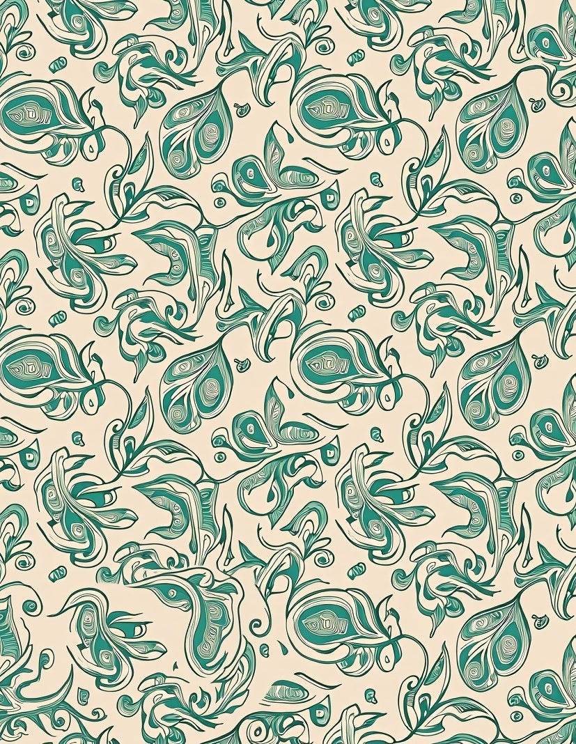 Teal Swirl Vine Cream Background Rug