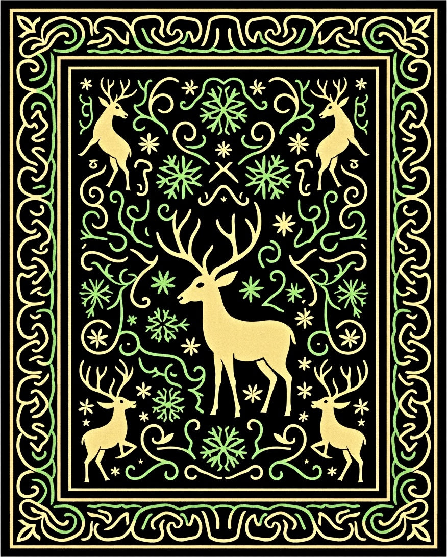 Golden Deer And Snowflake Forest Rug
