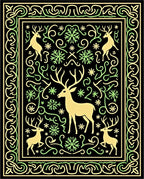 Golden Deer And Snowflake Forest Rug