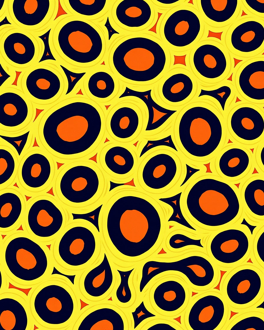 Abstract Yellow Orange Black Circles Rug