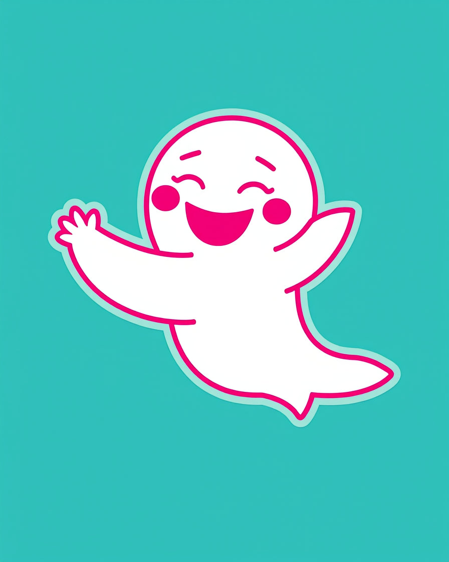 Happy White Ghost Teal Whimsical Rug
