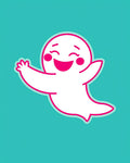 Happy White Ghost Teal Whimsical Rug