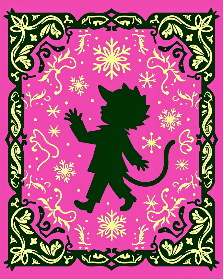 Pink Silhouette Character Snowflake Frame Rug