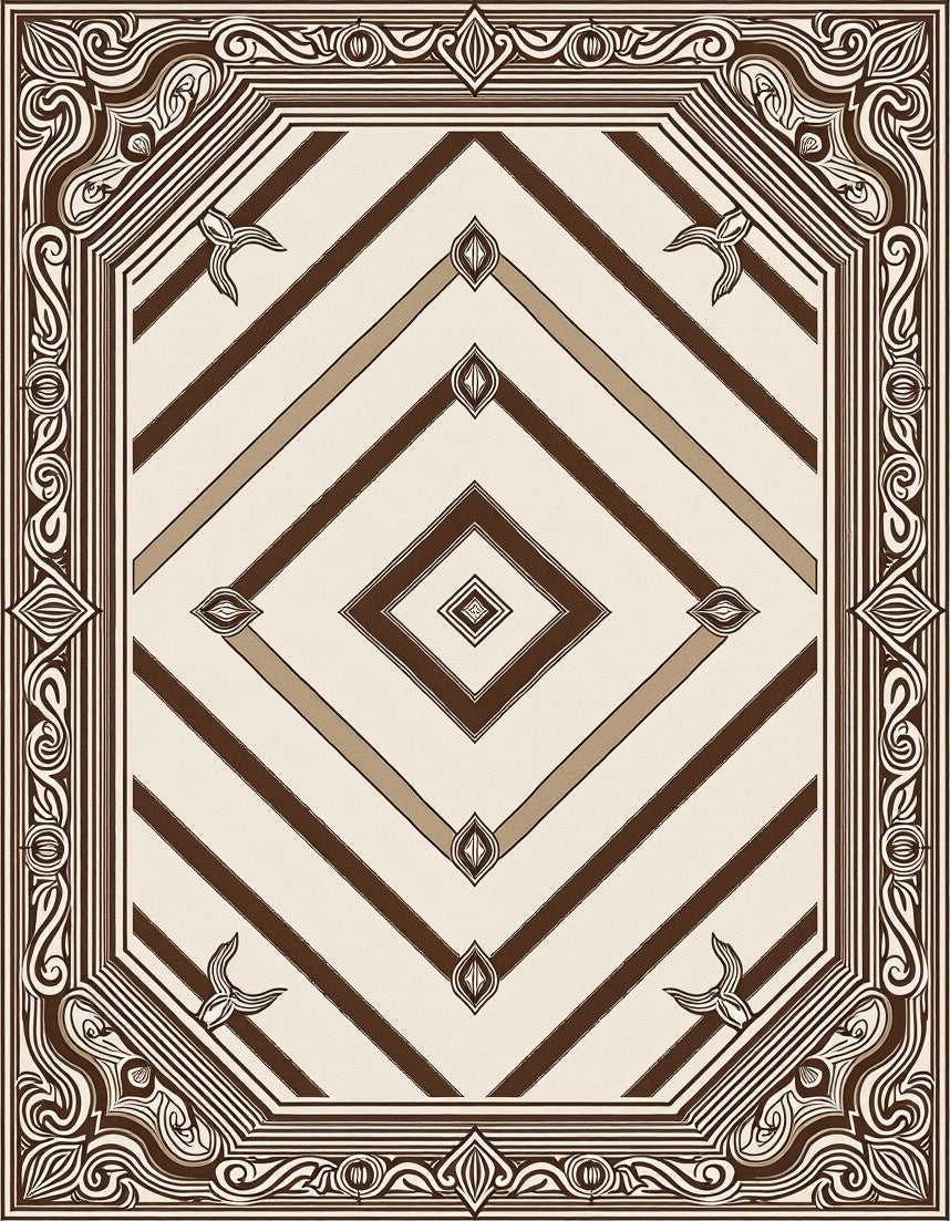Brown Cream Octagon Geometric Striped Rug