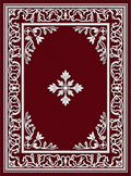 Deep Red White Floral Border Rug