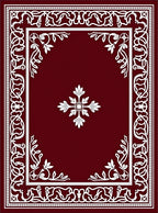 Deep Red White Floral Border Rug