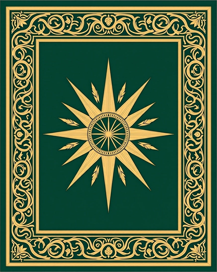 Emerald Gold Sunburst Scroll Border Rug