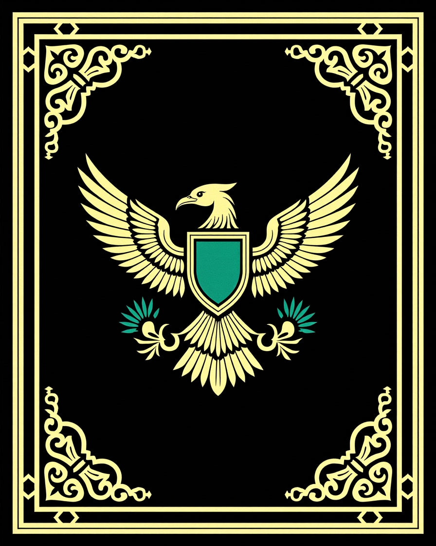 Golden Eagle Crest Black Border Rug