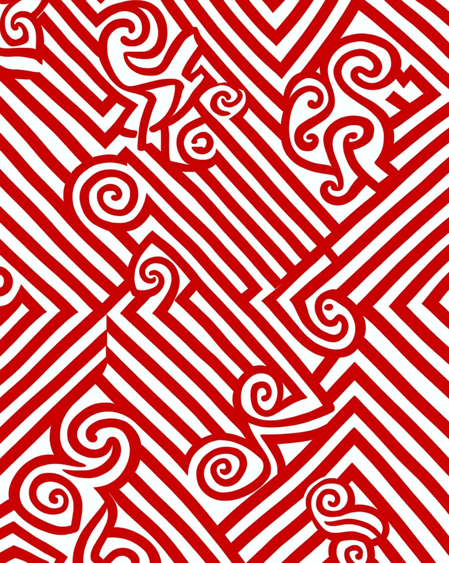 Red Spiral Stripe Geometric Rug