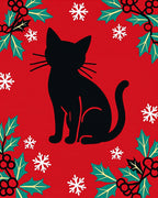 Black Cat Holly Snowflake Red Ground Rug