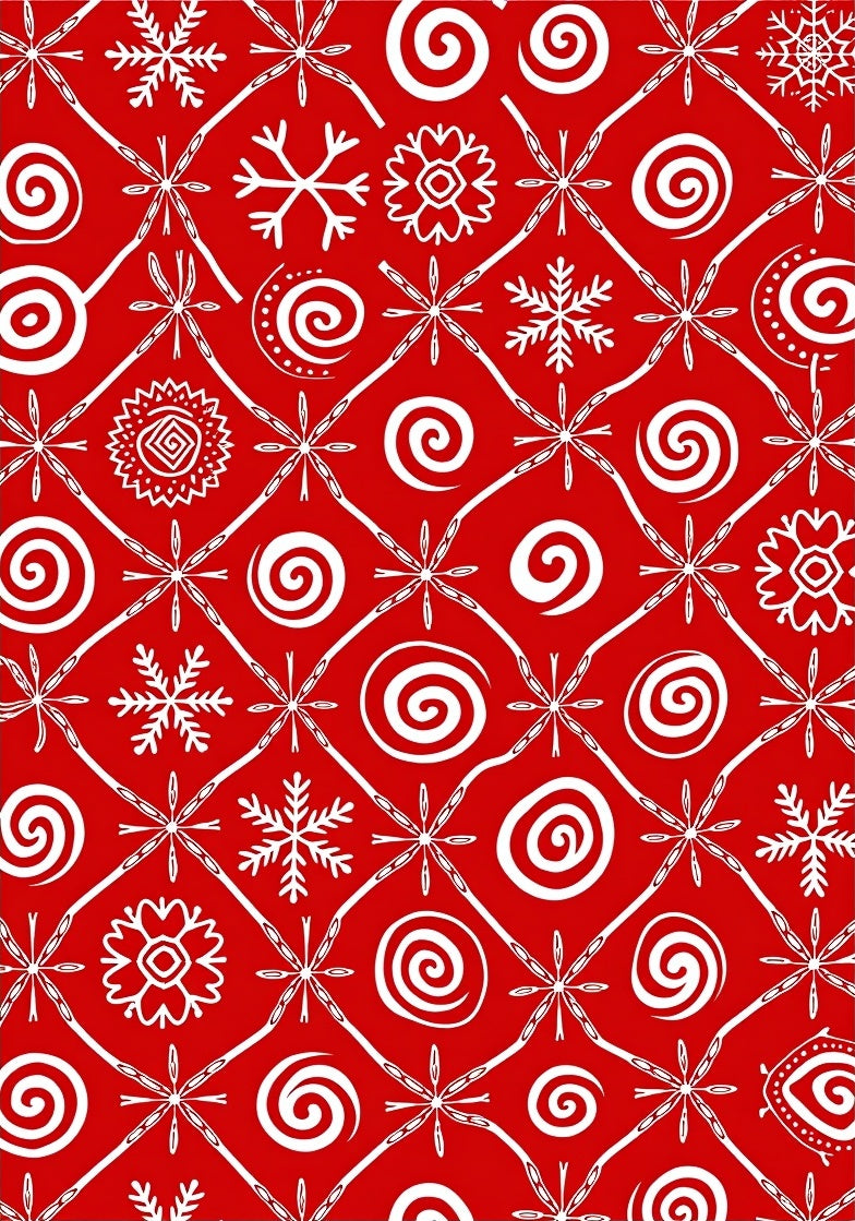 Red White Snowflake Spiral Medallion Rug