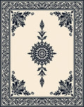 Black Floral Medallion Ivory Border Rug