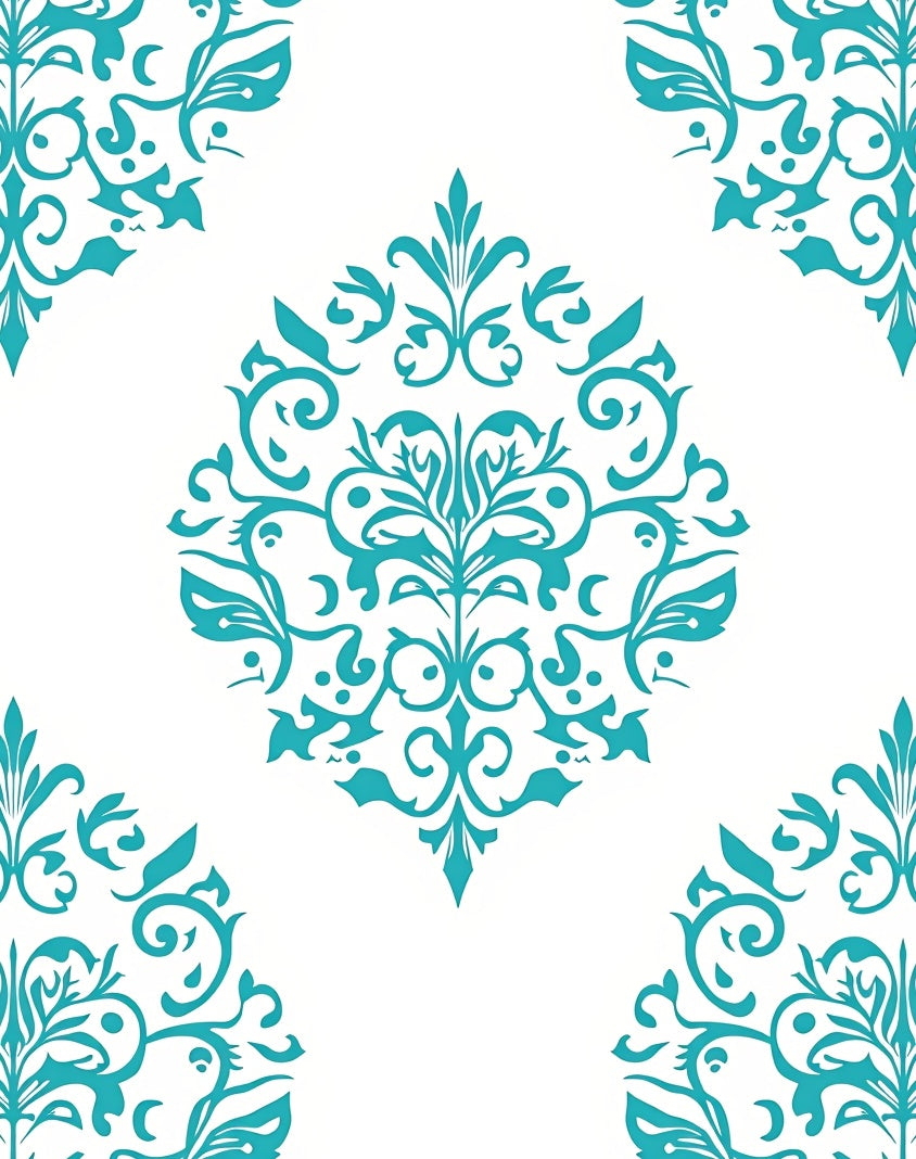 Turquoise Floral Medallion Corner Accents Rug